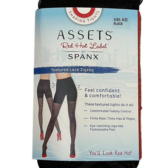 SPANX Assets Red Hot Label 3 Pair Textured Lace ZigZag Shaping Tights Black 4 D - Picture 2 of 8